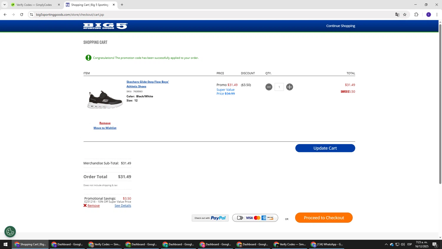 Big 5 Sporting Goods checkout page showing Big 5 Sporting Goods promo code box | Screenshot taken by SimplyCodes community member on Dec 16, 2025