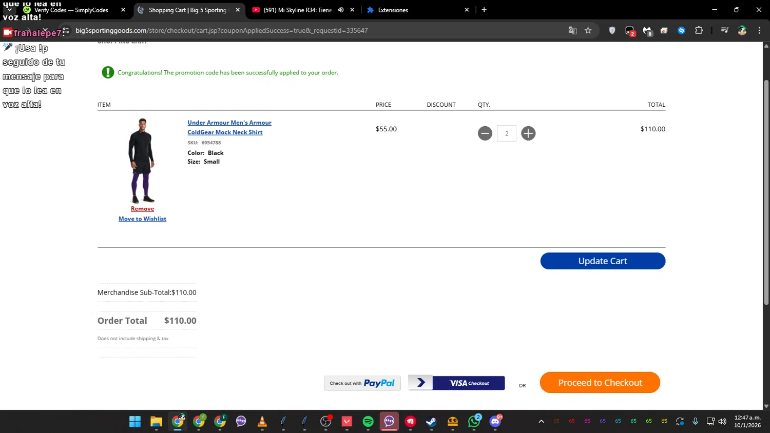 Big 5 Sporting Goods checkout page showing Big 5 Sporting Goods promo code box | Screenshot taken by SimplyCodes community member on Jan 10, 2026
