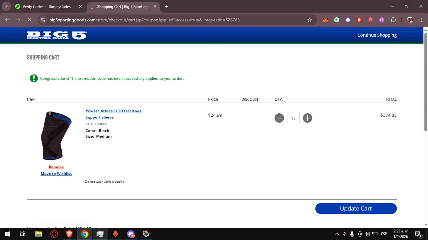 Big 5 Sporting Goods checkout page showing Big 5 Sporting Goods promo code box | Screenshot taken by SimplyCodes community member on Feb 1, 2026