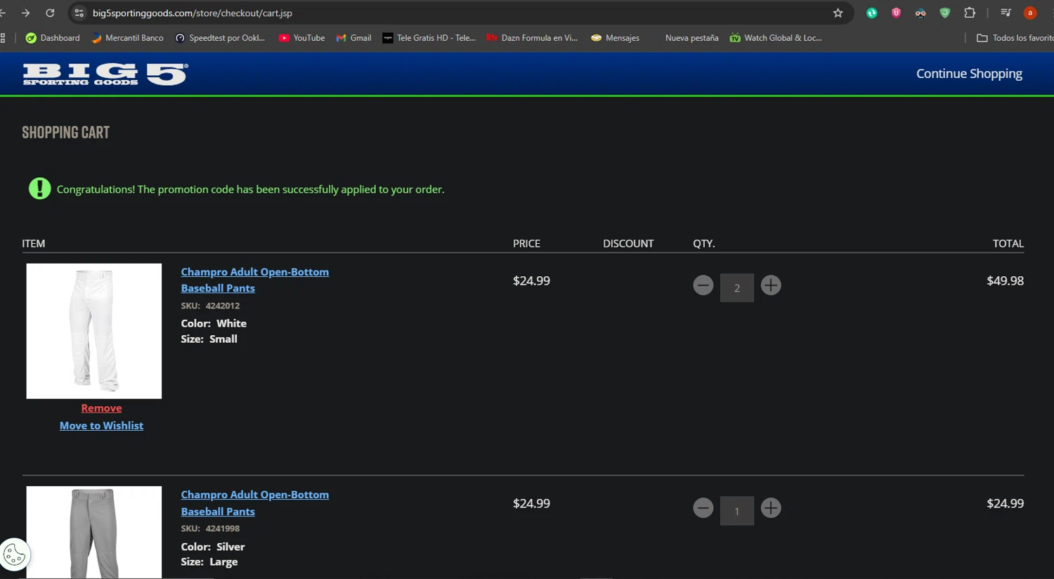 Big 5 Sporting Goods checkout page showing Big 5 Sporting Goods promo code box | Screenshot taken by SimplyCodes community member on Feb 20, 2026