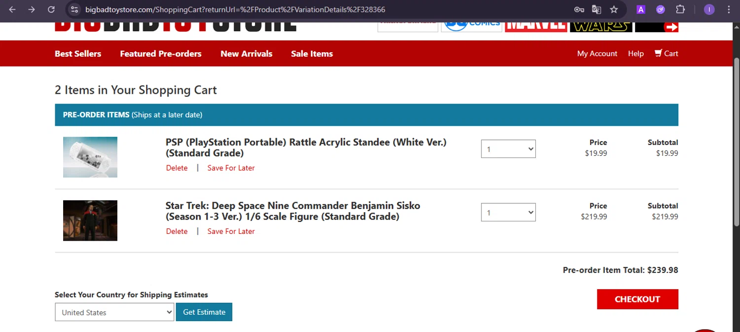 BigBadToyStore coupon code screenshot showing code NOSTALGIA10 applied at BigBadToyStore checkout page. Uploaded by SimplyCodes community member joineds on Jul 22, 2025