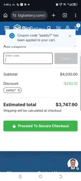 Paddy7 coupon verification screenshot