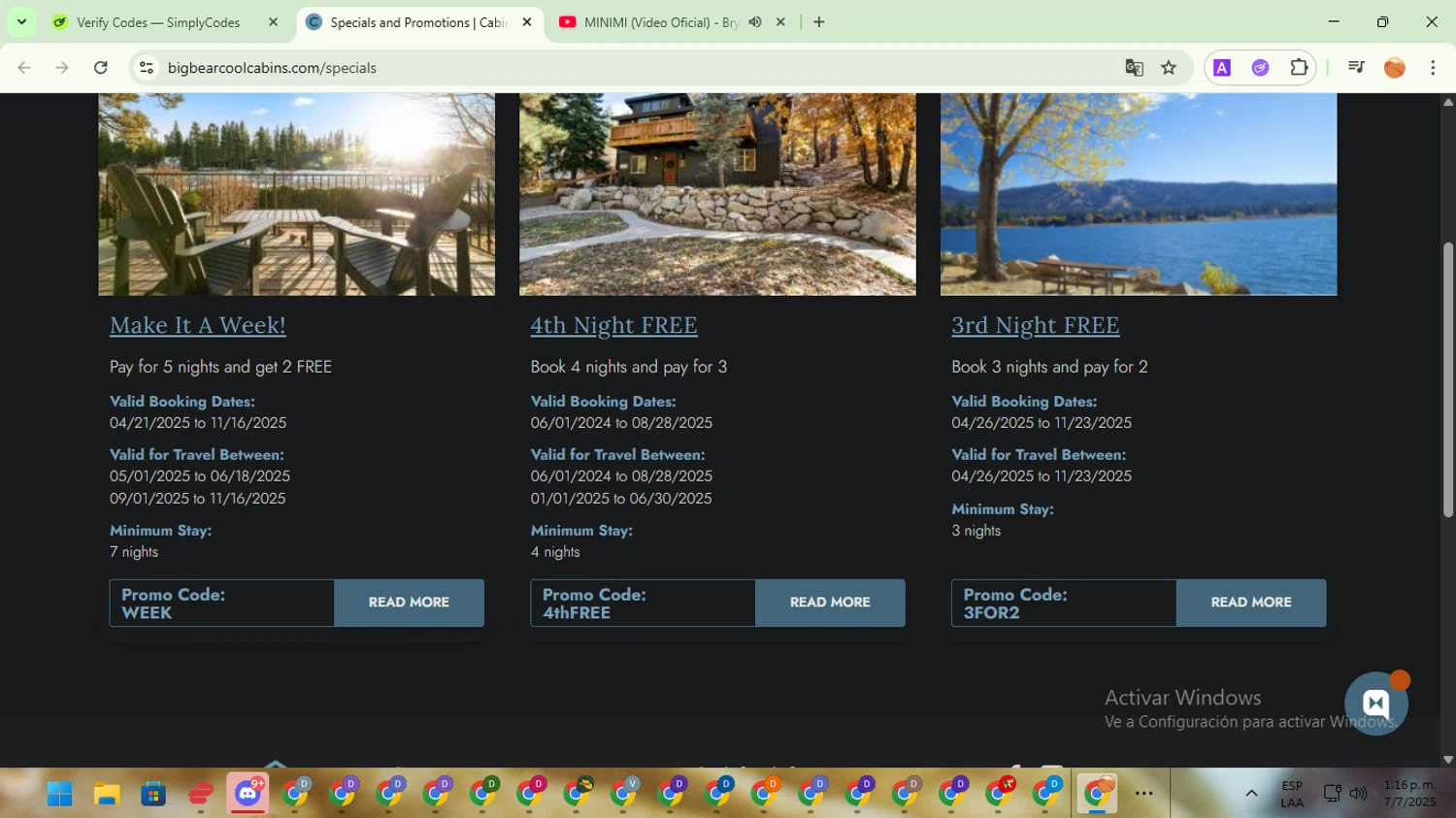 Big Bear Cool Cabins checkout page showing Big Bear Cool Cabins promo code box | Screenshot taken by SimplyCodes community member on Jul 7, 2025
