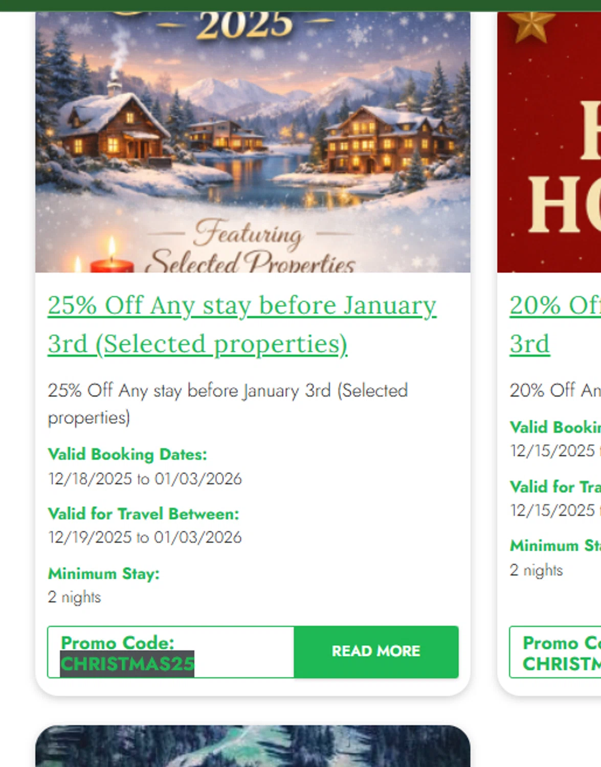 Big Bear Cool Cabins promo code screenshot showing code CHRISTMAS25 applied at Big Bear Cool Cabins checkout page. Uploaded by SimplyCodes community member Dejadepicharme on Dec 19, 2025