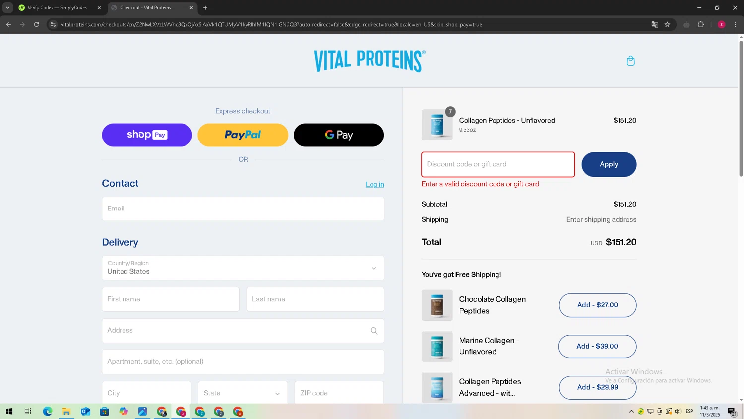 Big Bear Mountain Resort checkout page showing Big Bear Mountain Resort promo code box | Screenshot taken by SimplyCodes community member on Mar 11, 2025