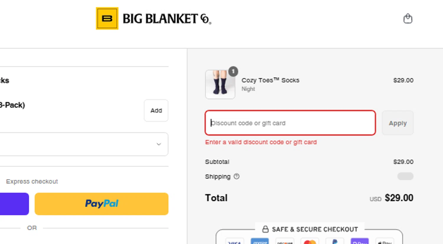 Big Blanket Co discount code screenshot showing code FREE2DAY applied at Big Blanket Co checkout page. Uploaded by SimplyCodes community member CouponLion324 on Jun 16, 2025