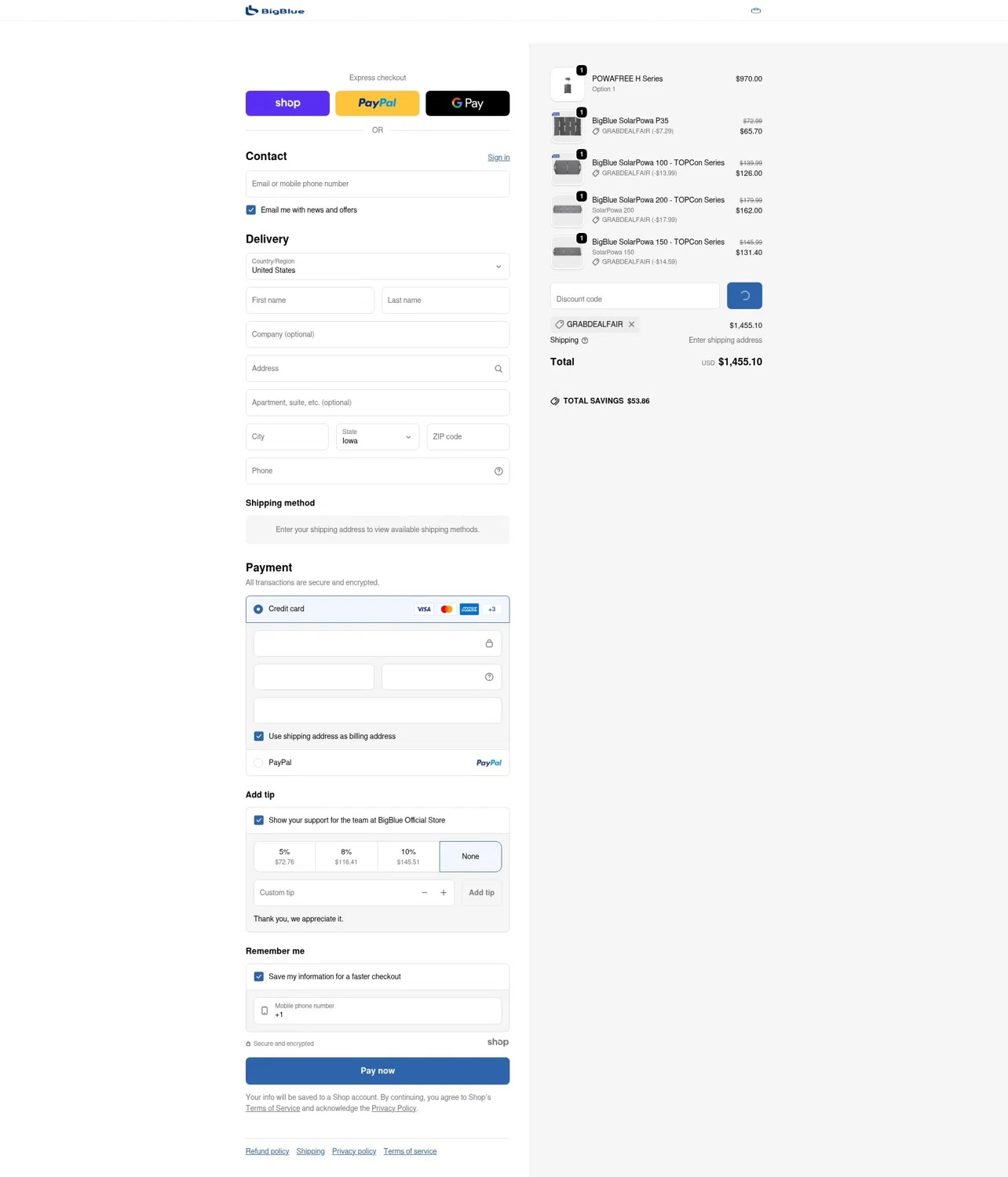 BigBlue promo code screenshot showing code grabdealfair applied at BigBlue checkout page. Uploaded by SimplyCodes community member LOgoter on Jan 21, 2026