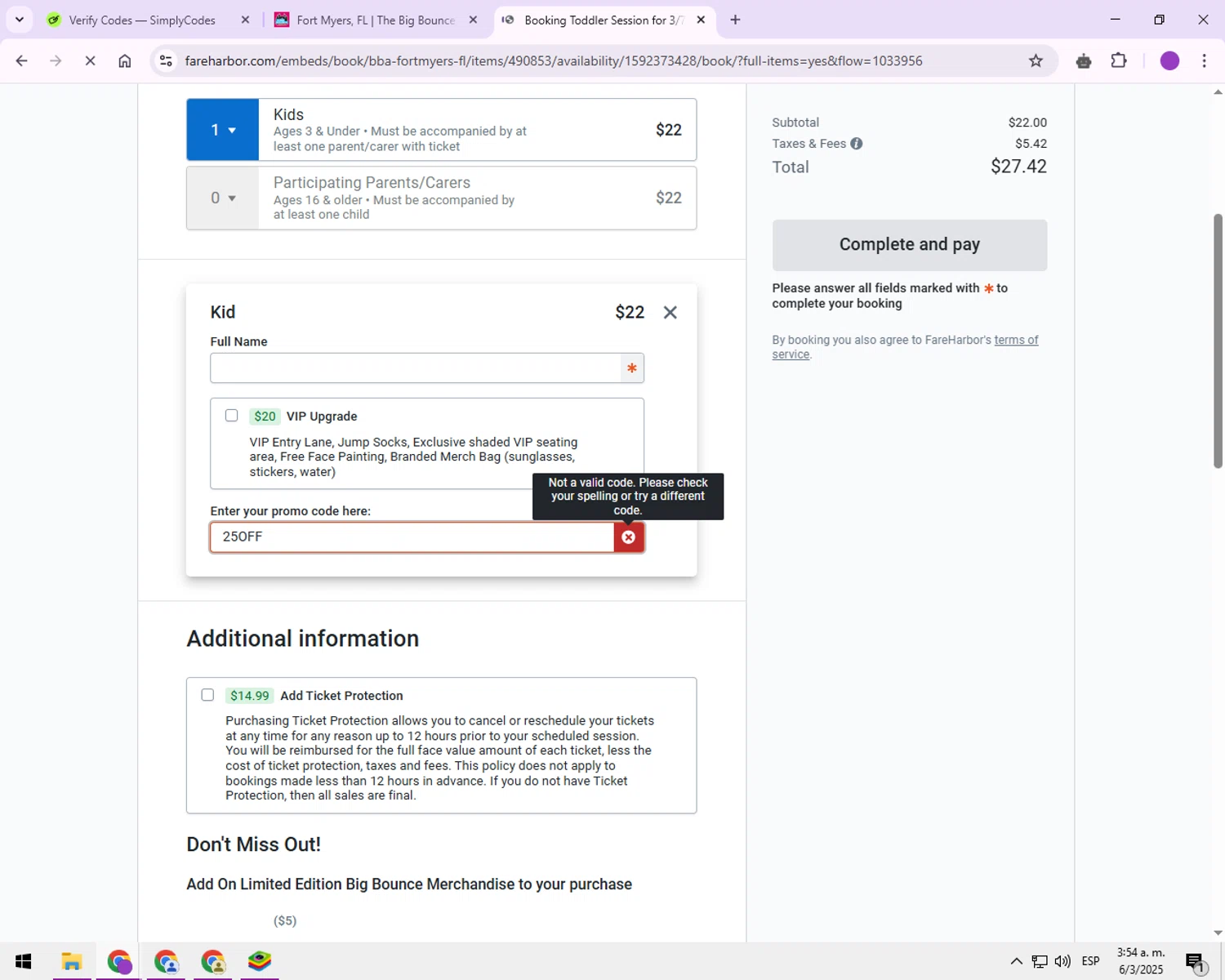 The Big Bounce America promo code screenshot showing code 25OFF applied at The Big Bounce America checkout page. Uploaded by SimplyCodes community member explorerr_exe on Mar 6, 2025
