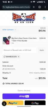 Big Boy Bamboo coupon verification screenshot