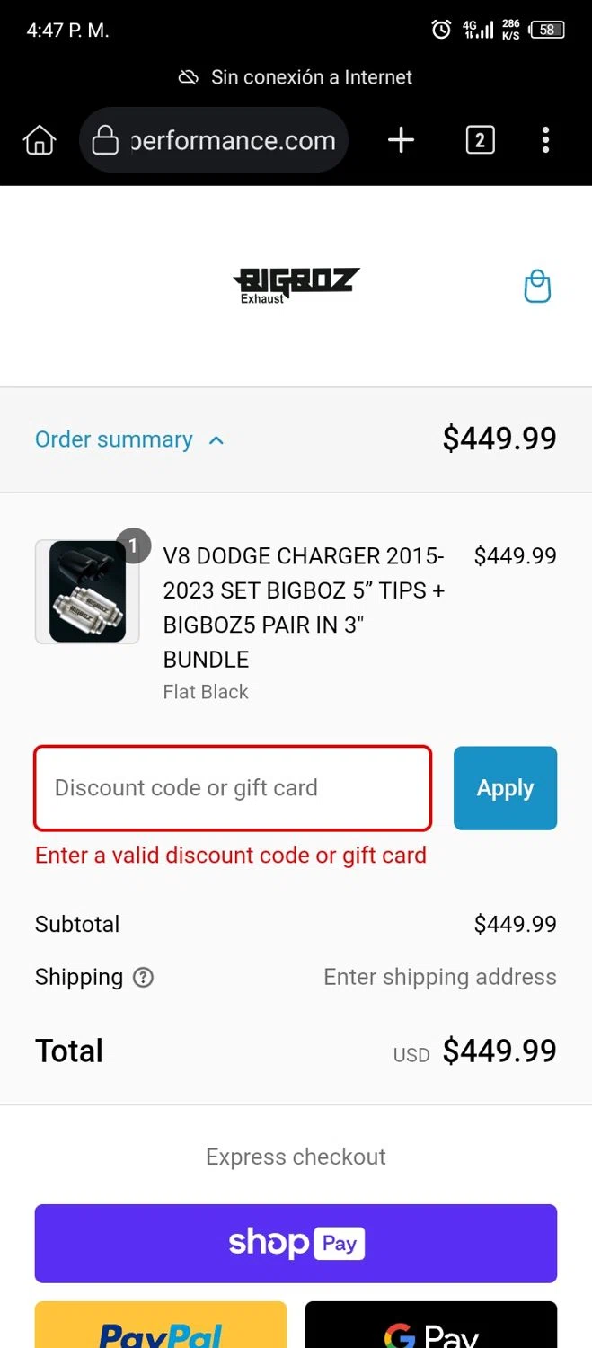 Bigboz Exhaust promo code screenshot showing code MEMORIAL applied at Bigboz Exhaust checkout page. Uploaded by SimplyCodes community member RoyalSleuth5202 on Feb 19, 2025