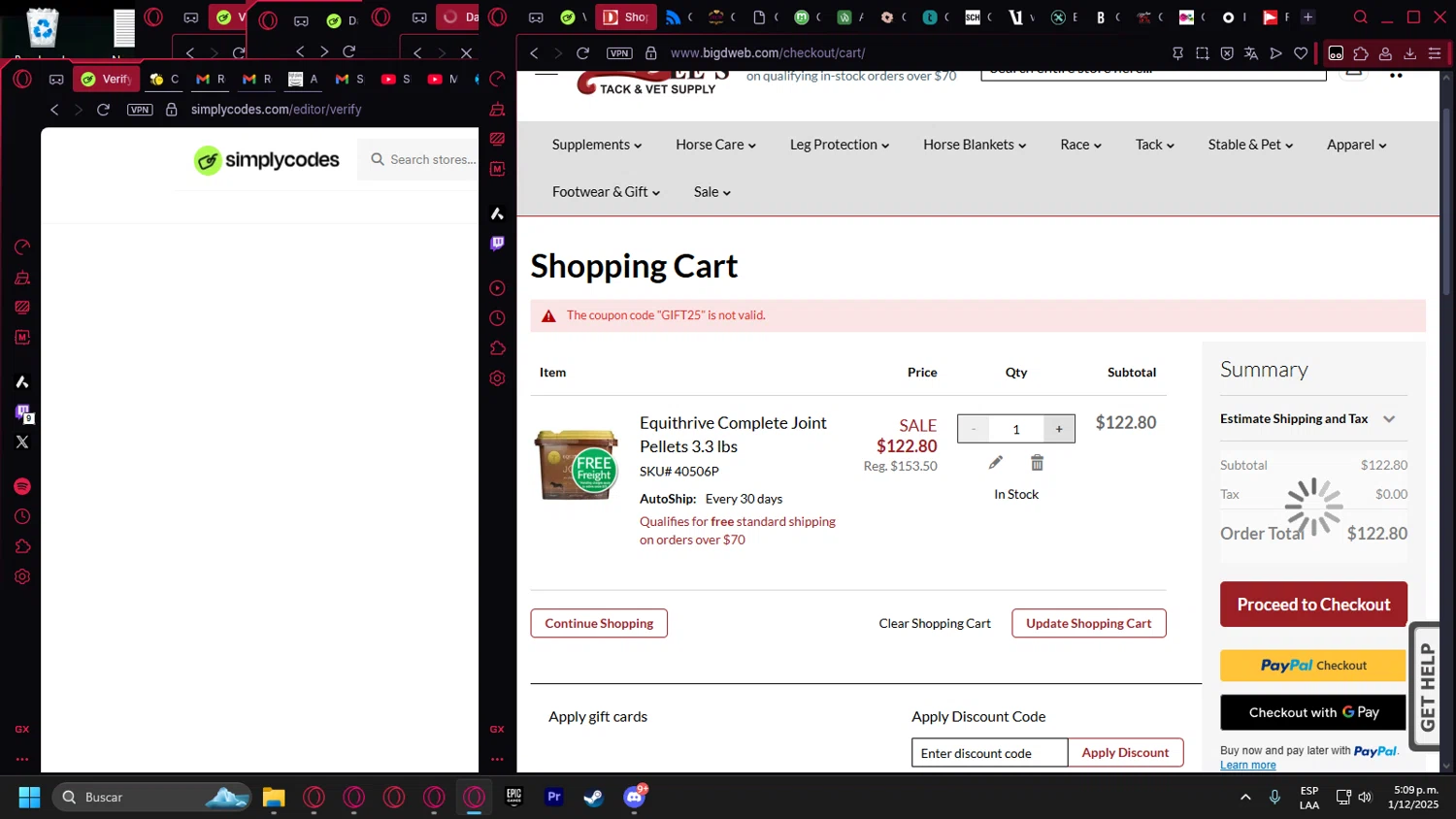 Big Dee's Tack & Vet Supplies promo code screenshot showing code GIFT25 applied at Big Dee's Tack & Vet Supplies checkout page. Uploaded by SimplyCodes community member Handivlak on Dec 1, 2025