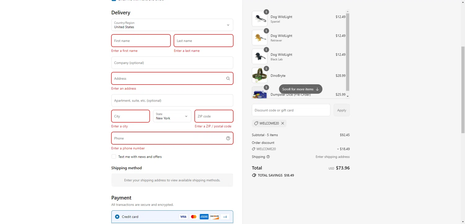 Big Discoveries promo code screenshot showing code WELCOME20 applied at Big Discoveries checkout page. Uploaded by SimplyCodes community member CrownTiger6508 on Jul 28, 2025