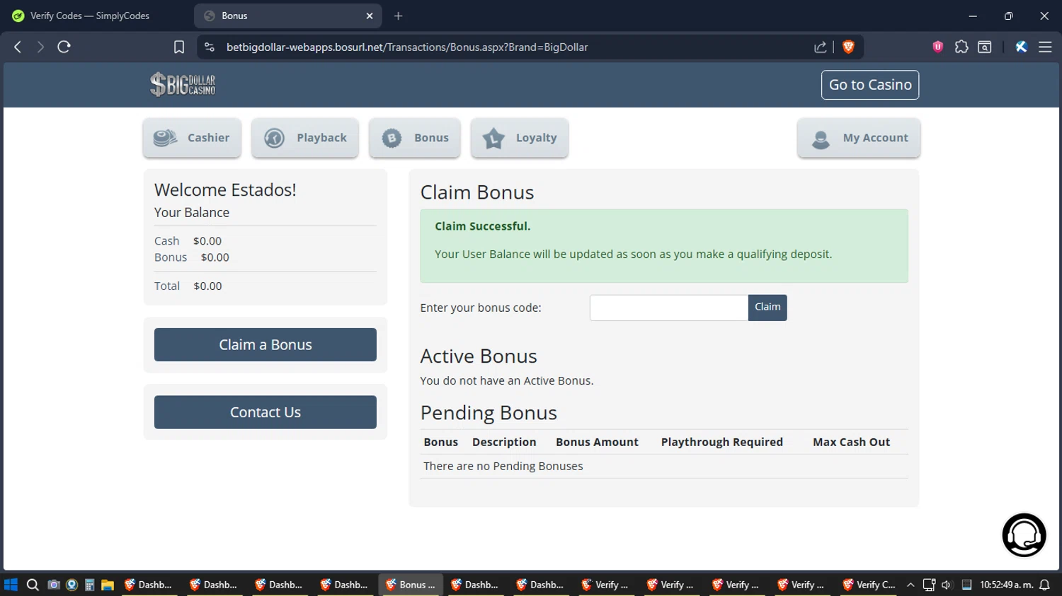 Big Dollar promo code screenshot showing code MYCRYPTO300 applied at Big Dollar checkout page. Uploaded by SimplyCodes community member SoulPower on Dec 9, 2025