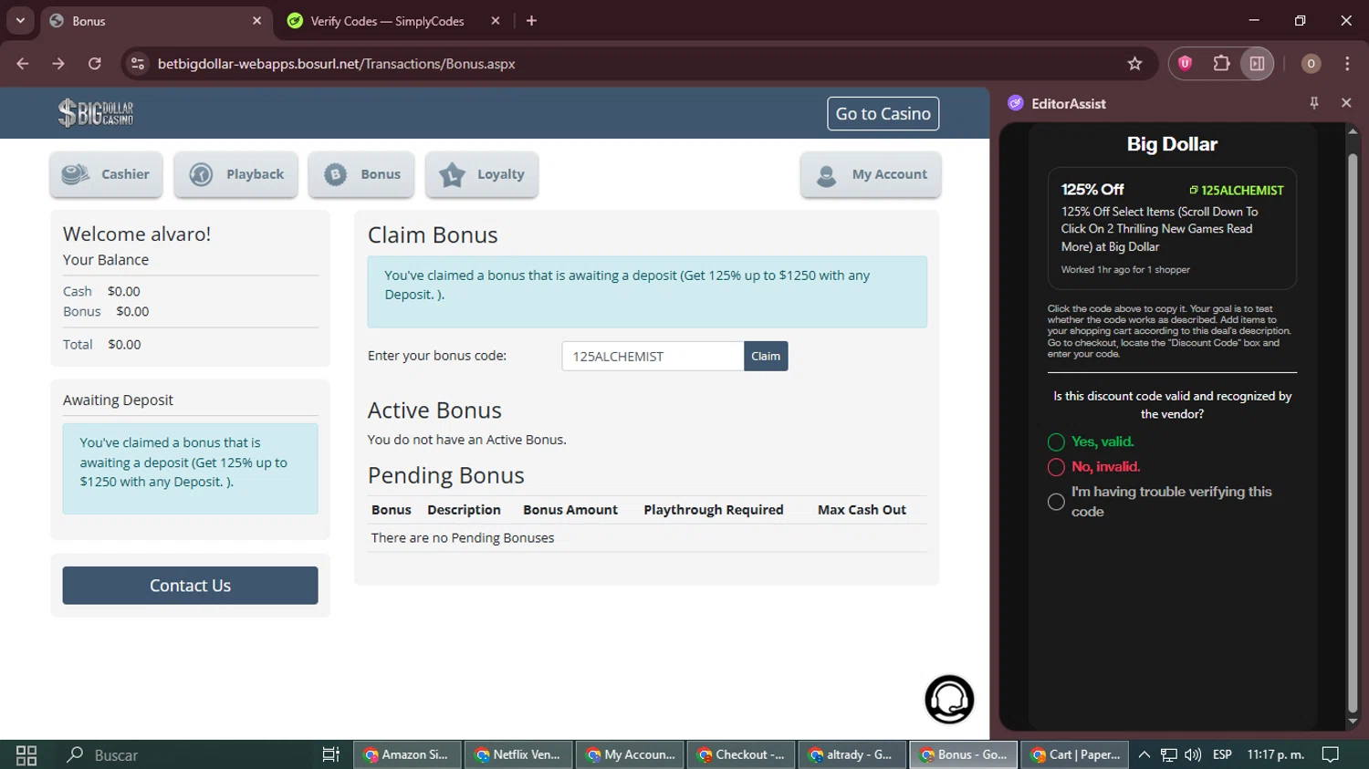 Big Dollar checkout page showing Big Dollar promo code box | Screenshot taken by SimplyCodes community member on Nov 1, 2025