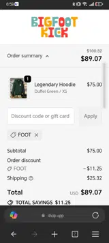 FOOT coupon verification screenshot