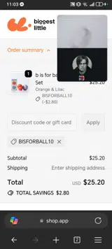 BISFORBALL10 coupon verification screenshot