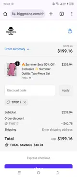 Two17 coupon verification screenshot