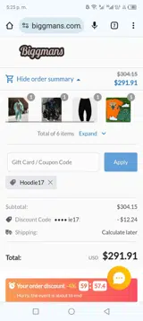 Hoodie17 coupon verification screenshot