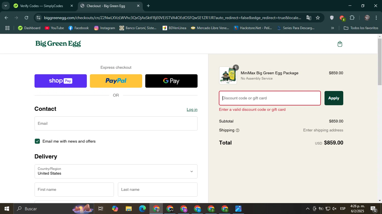 Big Green Egg promo code screenshot showing code SIGNS20 applied at Big Green Egg checkout page. Uploaded by SimplyCodes community member Mroctober06 on Feb 6, 2025
