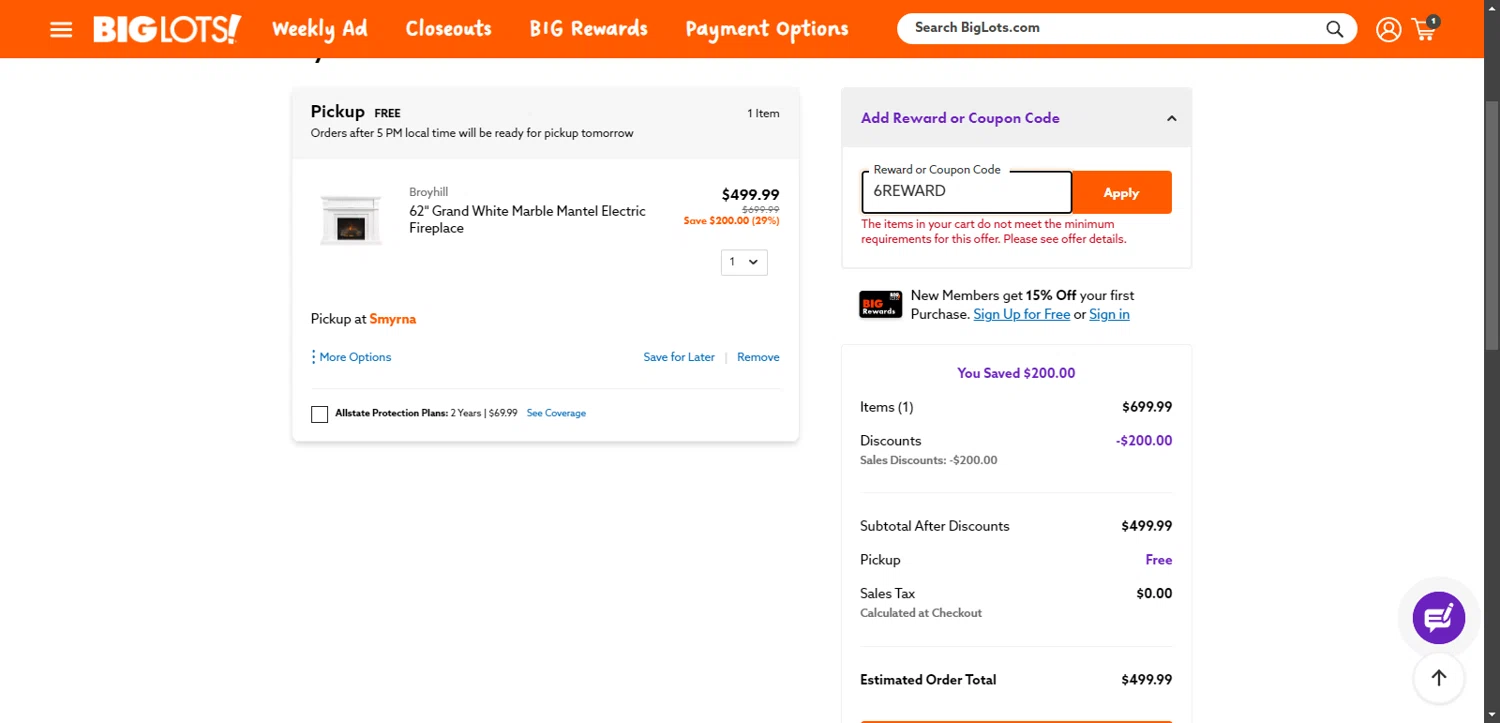 where to use Big Lots promo code box