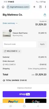 WELCOME10 coupon verification screenshot