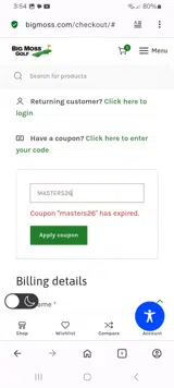 MASTERS26 coupon verification screenshot