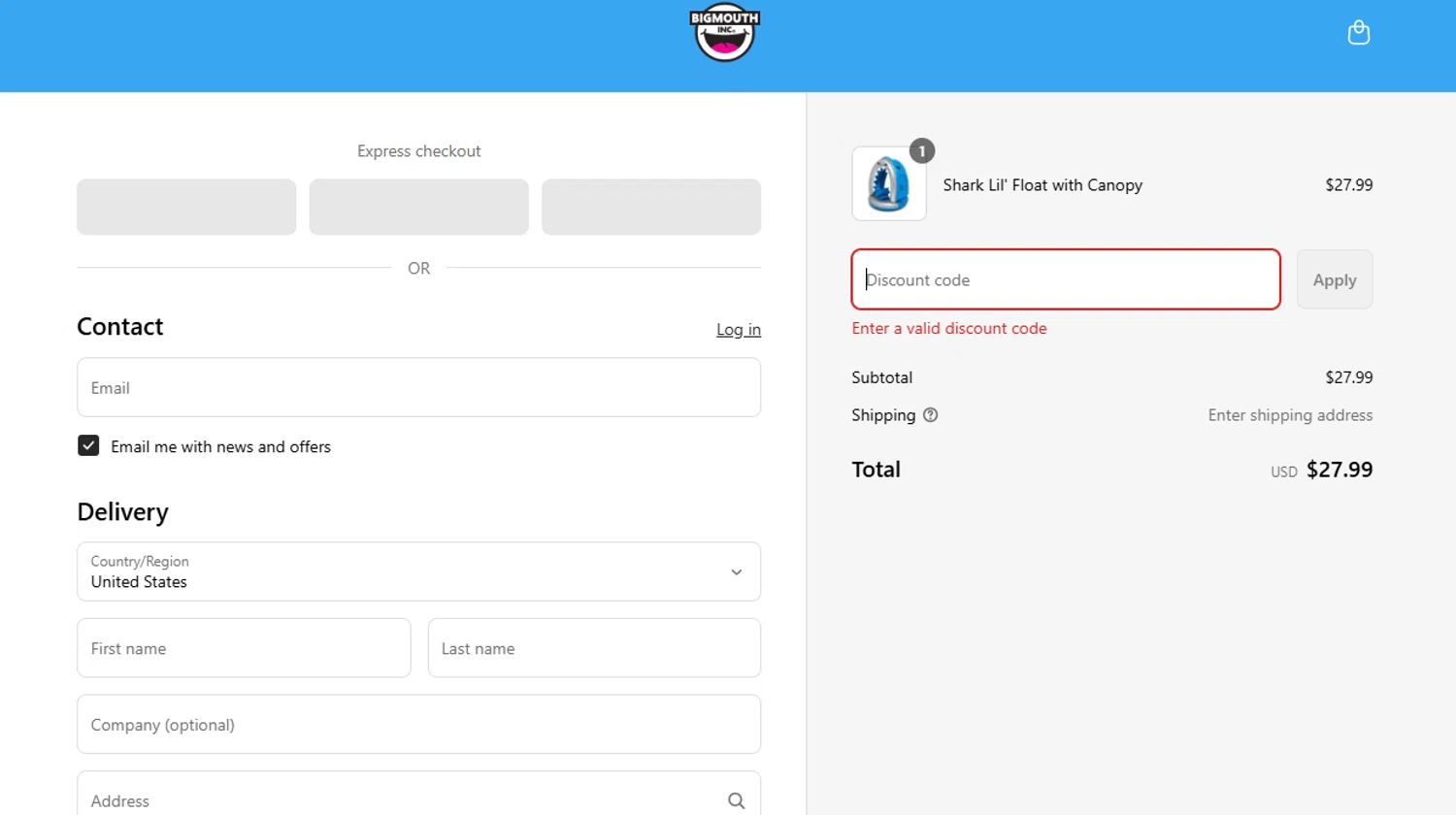 BigMouth Inc promo code screenshot showing code BMWELCOME applied at BigMouth Inc checkout page. Uploaded by SimplyCodes community member CleverMaverick6991 on May 6, 2025