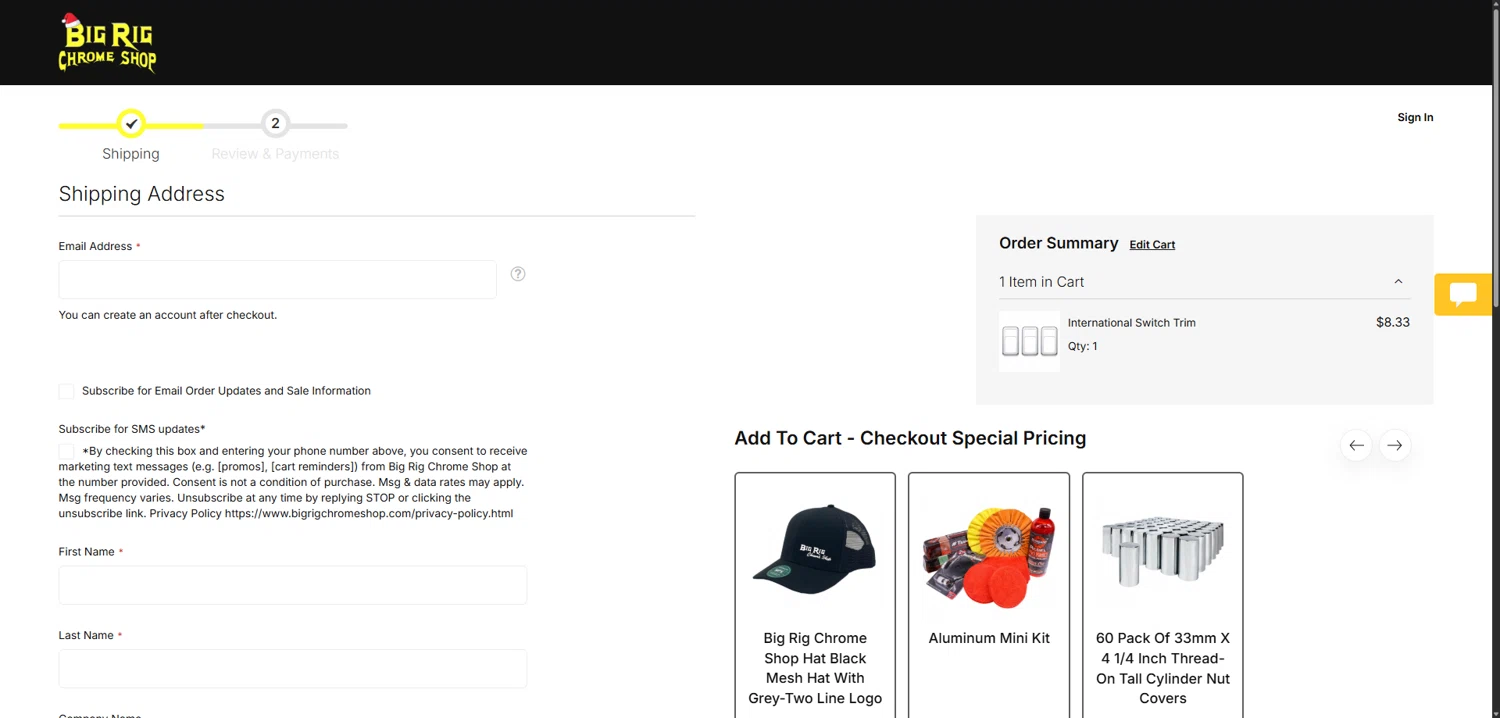 Big Rig Chrome Shop discount code screenshot showing code TENOFF applied at Big Rig Chrome Shop checkout page. Uploaded by SimplyCodes community member TokenCollector1268 on Dec 29, 2025