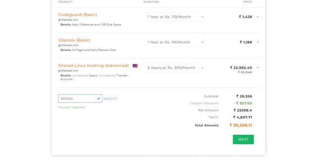 BigRock checkout page showing BigRock promo code box | Screenshot taken by SimplyCodes community member on Nov 1, 2022