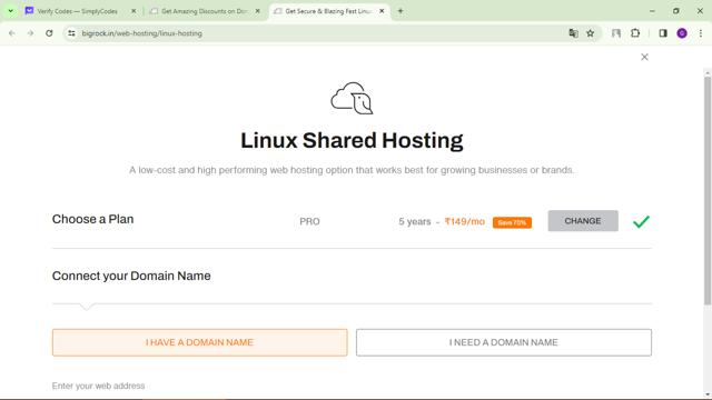 BigRock checkout page showing BigRock promo code box | Screenshot taken by SimplyCodes community member on Feb 22, 2024