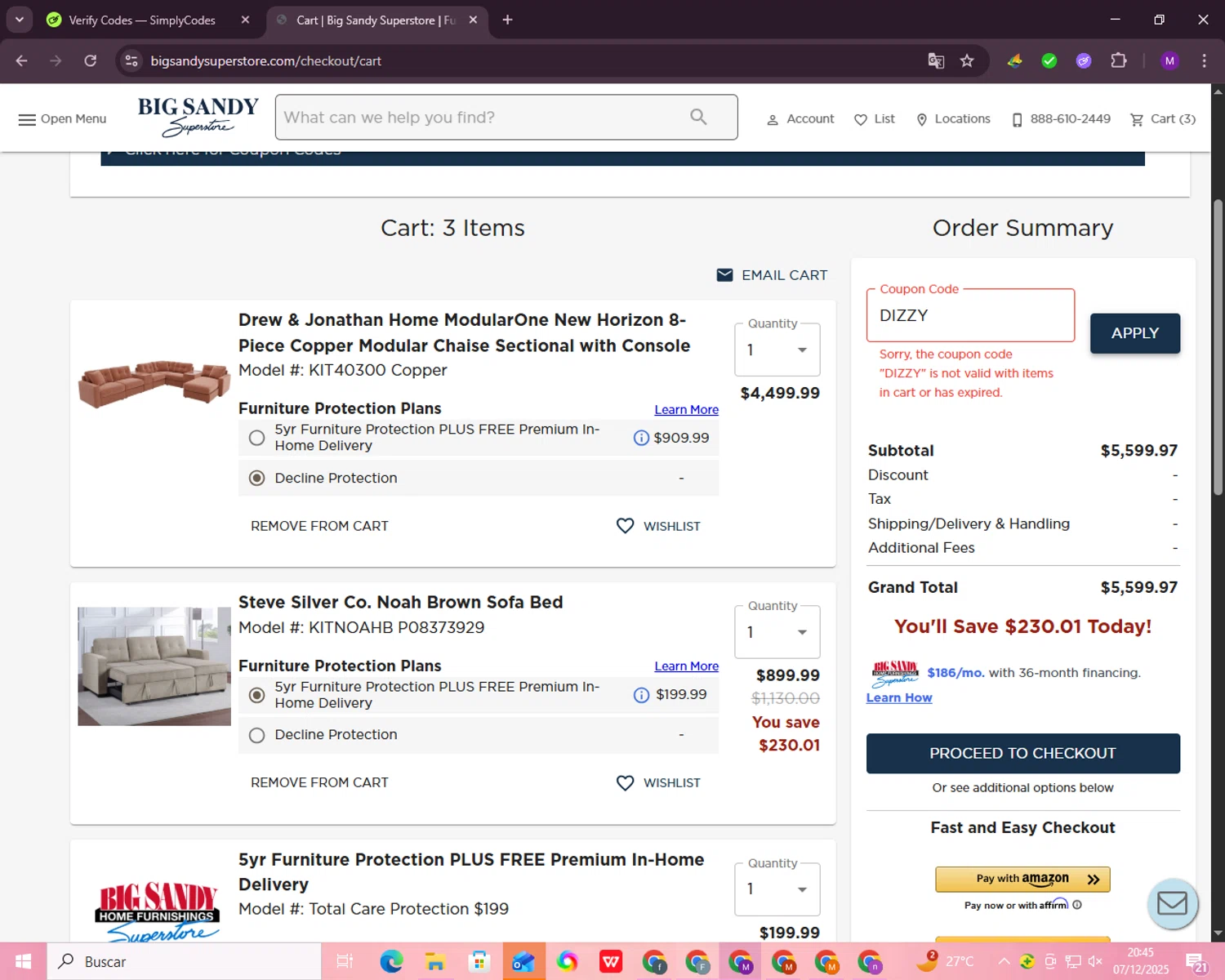 Big Sandy Superstore promo code screenshot showing code BF10 applied at Big Sandy Superstore checkout page. Uploaded by SimplyCodes community member malumabby on Dec 8, 2025
