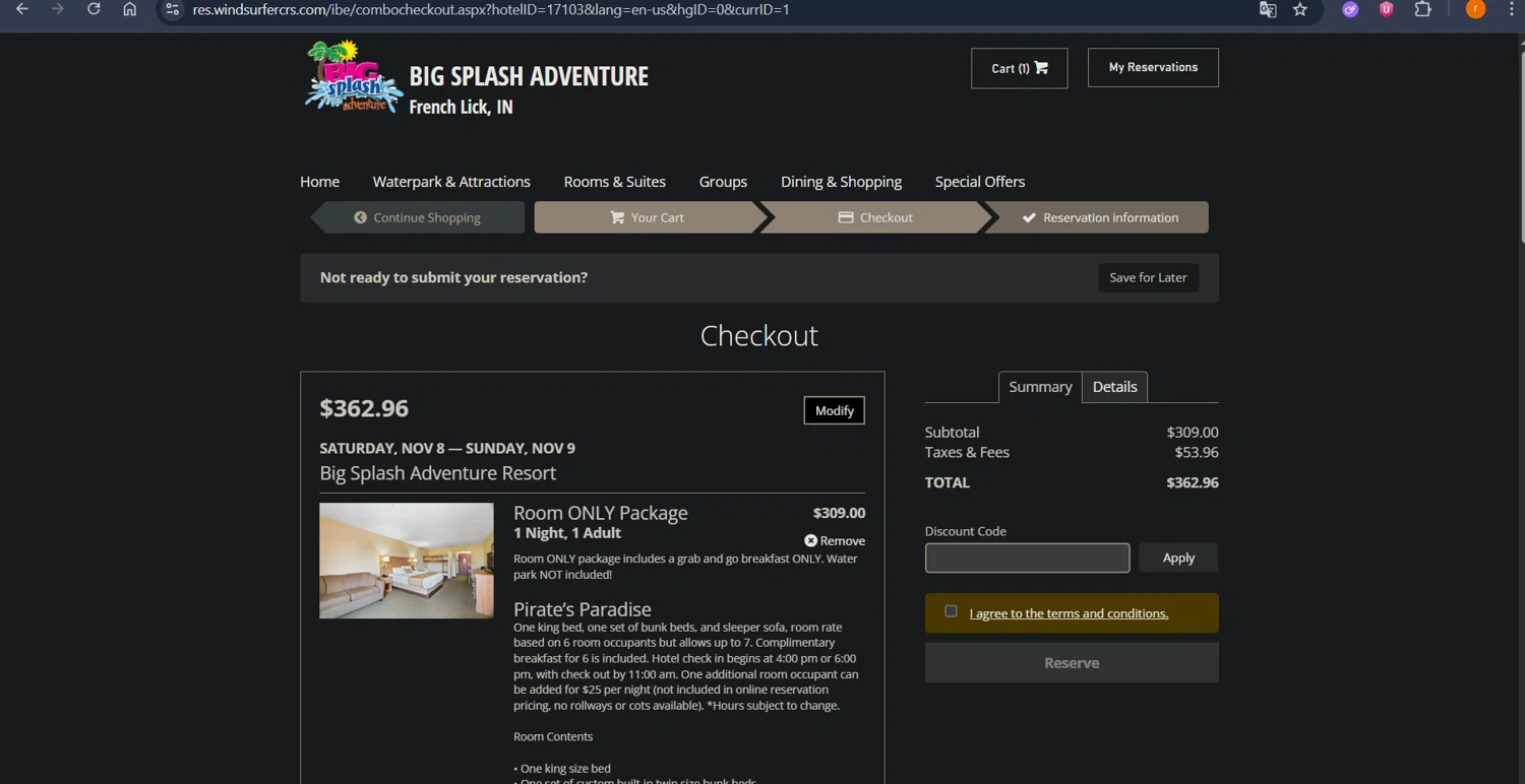 Big Splash discount code screenshot showing code LIGHTS applied at Big Splash checkout page. Uploaded by SimplyCodes community member Ray_YNN on Nov 8, 2025