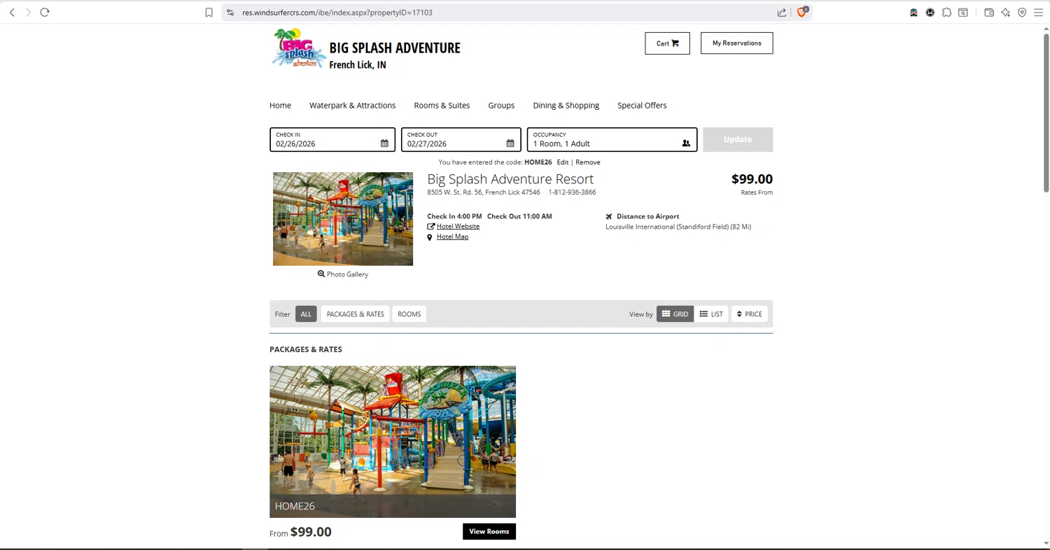Big Splash discount code screenshot showing code Home26 applied at Big Splash checkout page. Uploaded by SimplyCodes community member dayselis15 on Oct 20, 2025