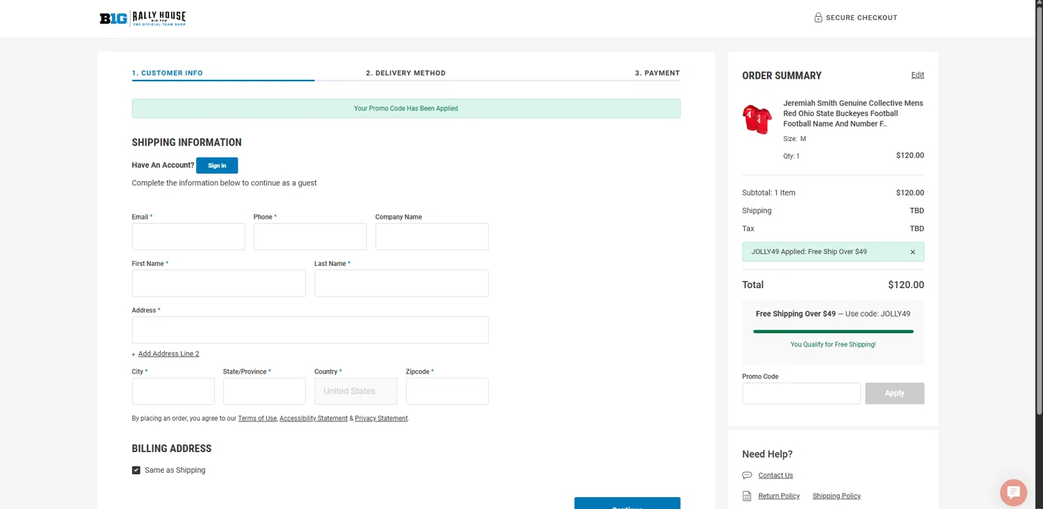 Big Ten Store checkout page showing Big Ten Store coupon code box | Screenshot taken by SimplyCodes community member on Dec 12, 2025