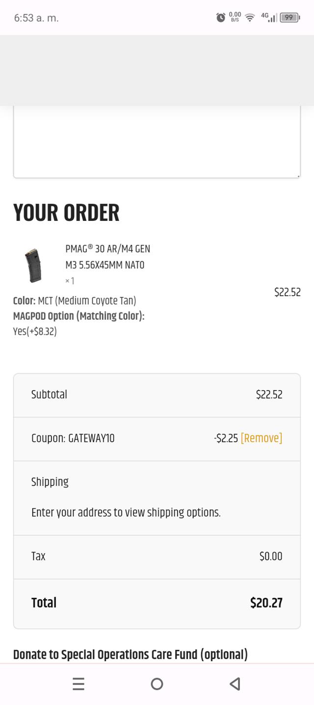 Big Tex Ordnance checkout page showing Big Tex Ordnance coupon code box | Screenshot taken by SimplyCodes community member on Aug 17, 2025