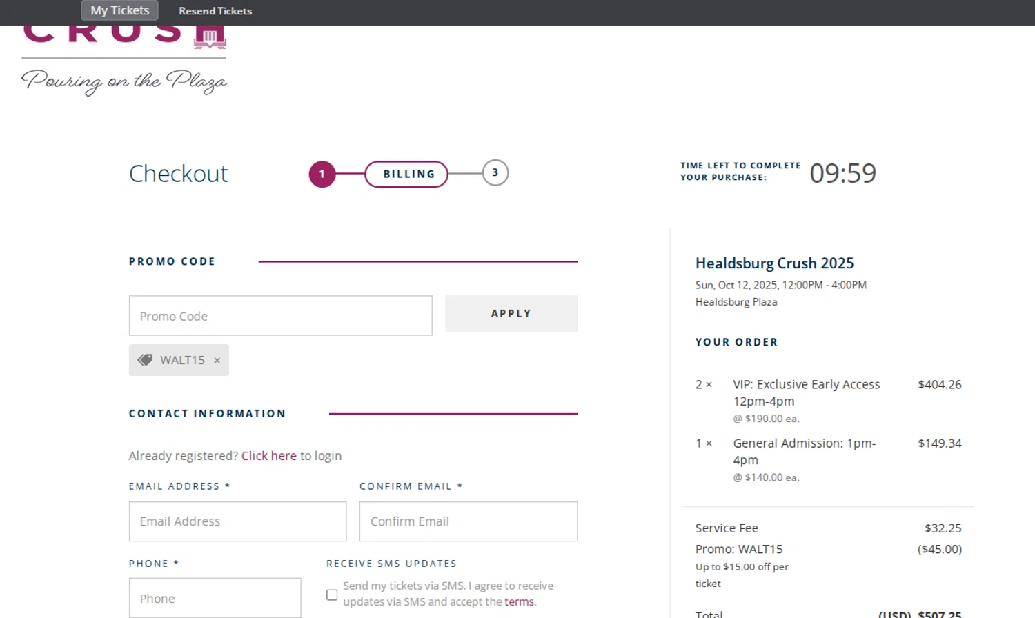 Big Tickets checkout page showing Big Tickets promo code box | Screenshot taken by SimplyCodes community member on Aug 29, 2025