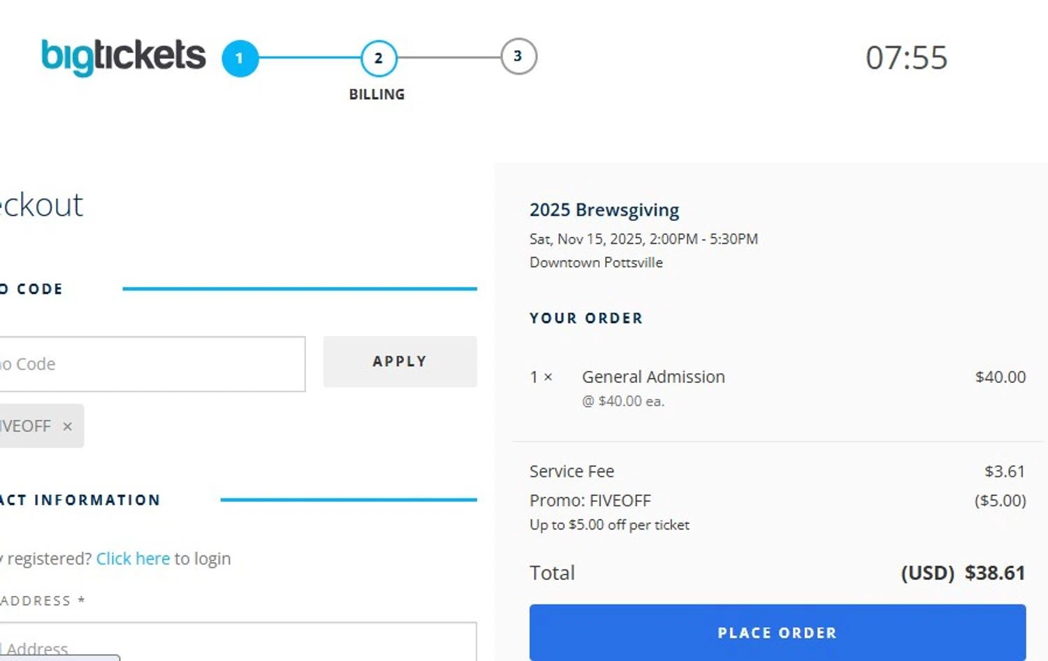 Big Tickets checkout page showing Big Tickets promo code box | Screenshot taken by SimplyCodes community member on Nov 4, 2025