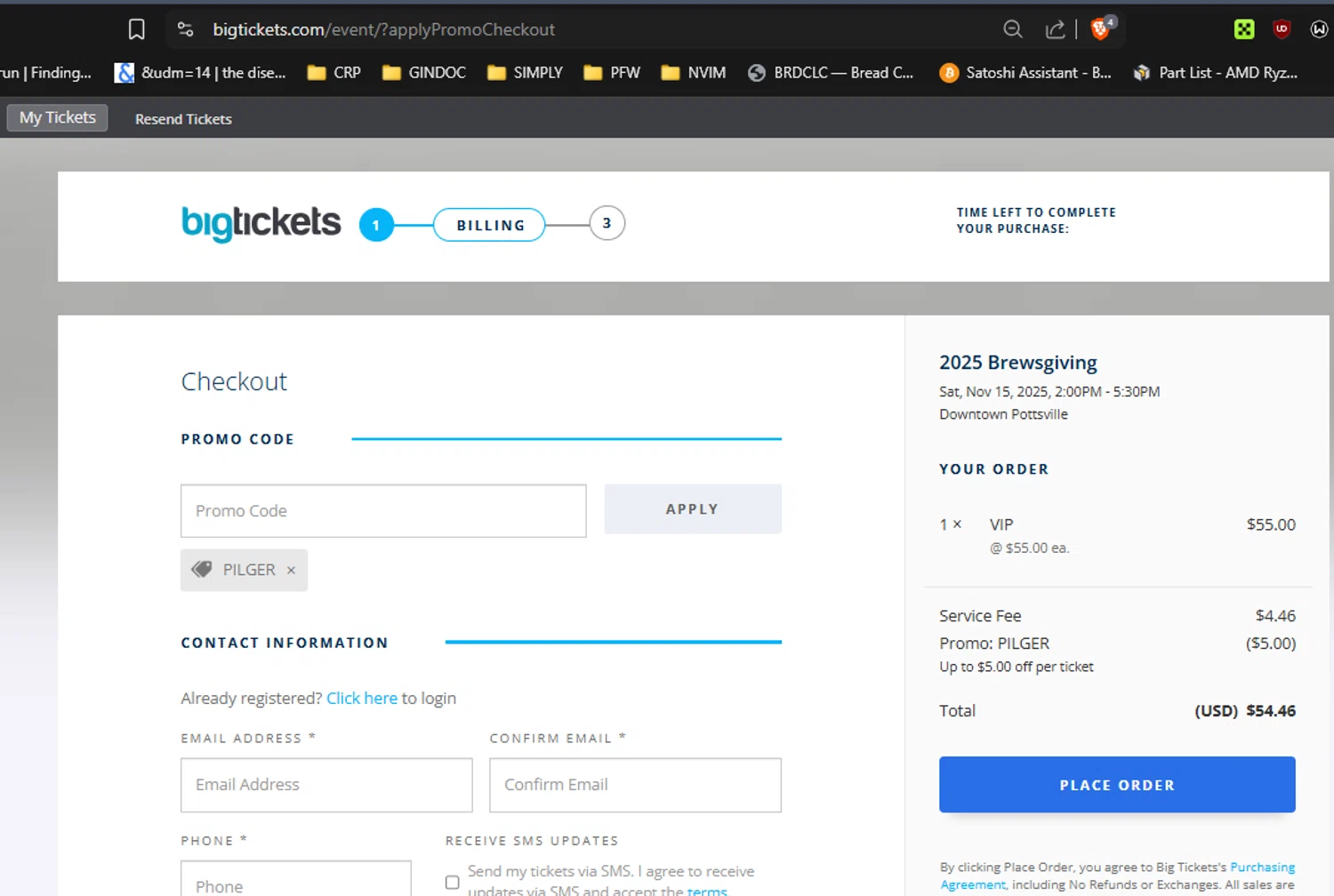 Big Tickets promo code screenshot showing code PILGER applied at Big Tickets checkout page. Uploaded by SimplyCodes community member RickhiK on Oct 28, 2025