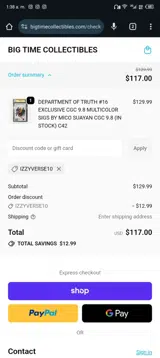 IZZYVERSE10 coupon verification screenshot