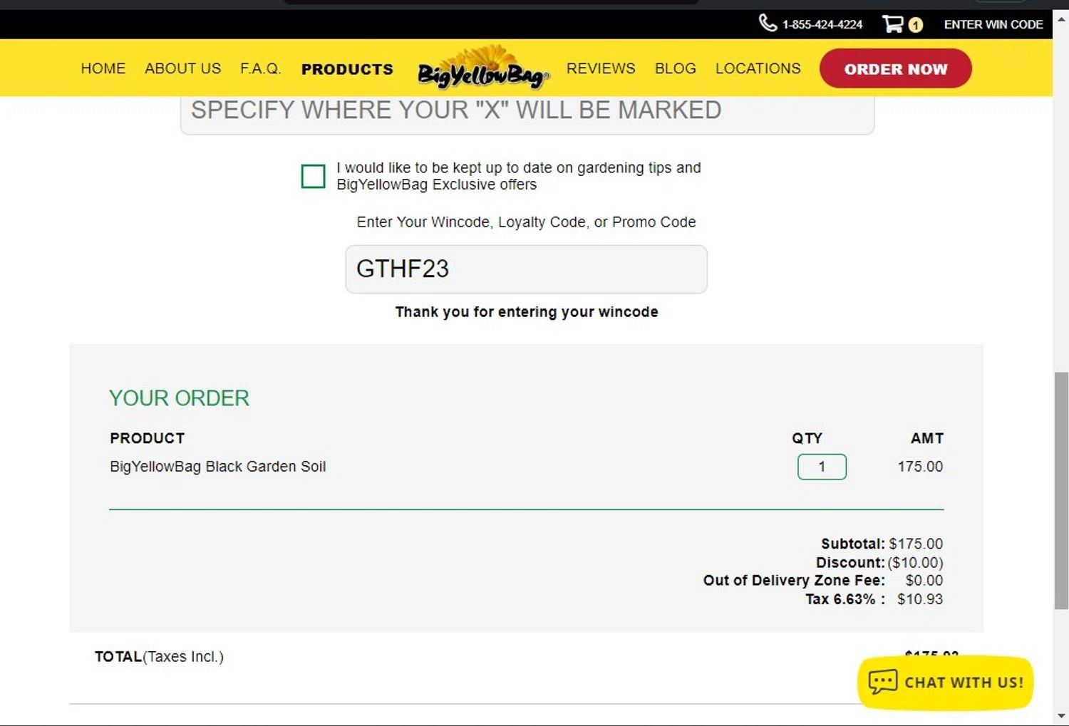 Big Yellow Bag checkout page showing Big Yellow Bag promo code box | Screenshot taken by SimplyCodes community member on Apr 22, 2024