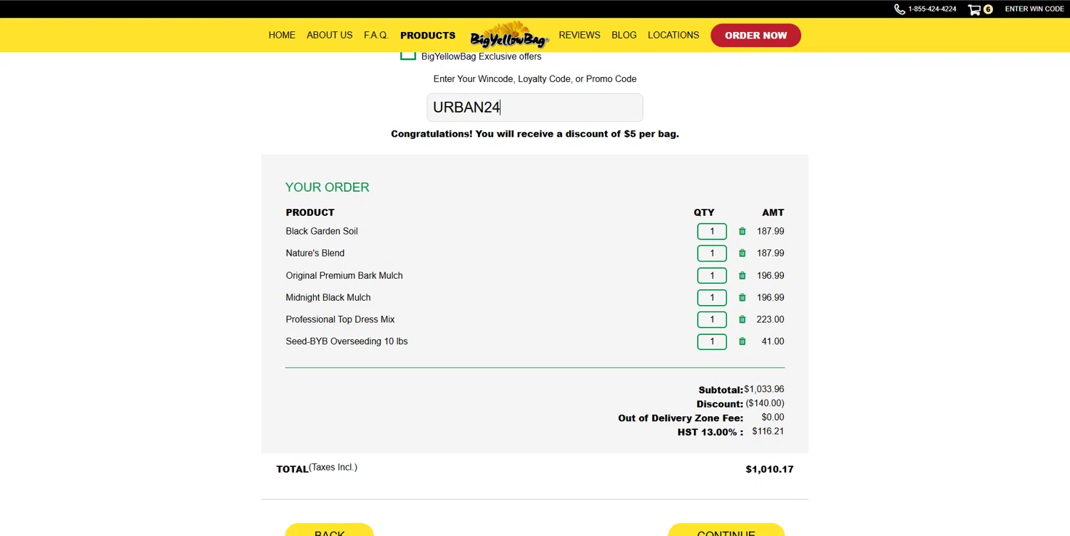 Big Yellow Bag checkout page showing Big Yellow Bag promo code box | Screenshot taken by SimplyCodes community member on Dec 7, 2024