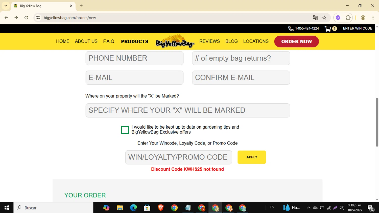 Big Yellow Bag promo code screenshot showing code KWHS25 applied at Big Yellow Bag checkout page. Uploaded by SimplyCodes community member SmartWhiz1165 on May 10, 2025