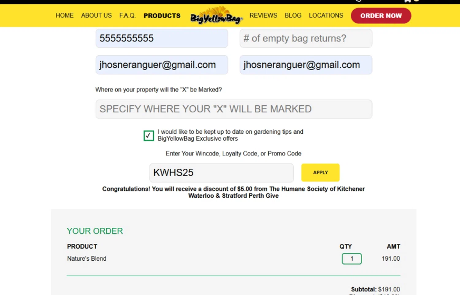 Big Yellow Bag checkout page showing Big Yellow Bag promo code box | Screenshot taken by SimplyCodes community member on May 7, 2025