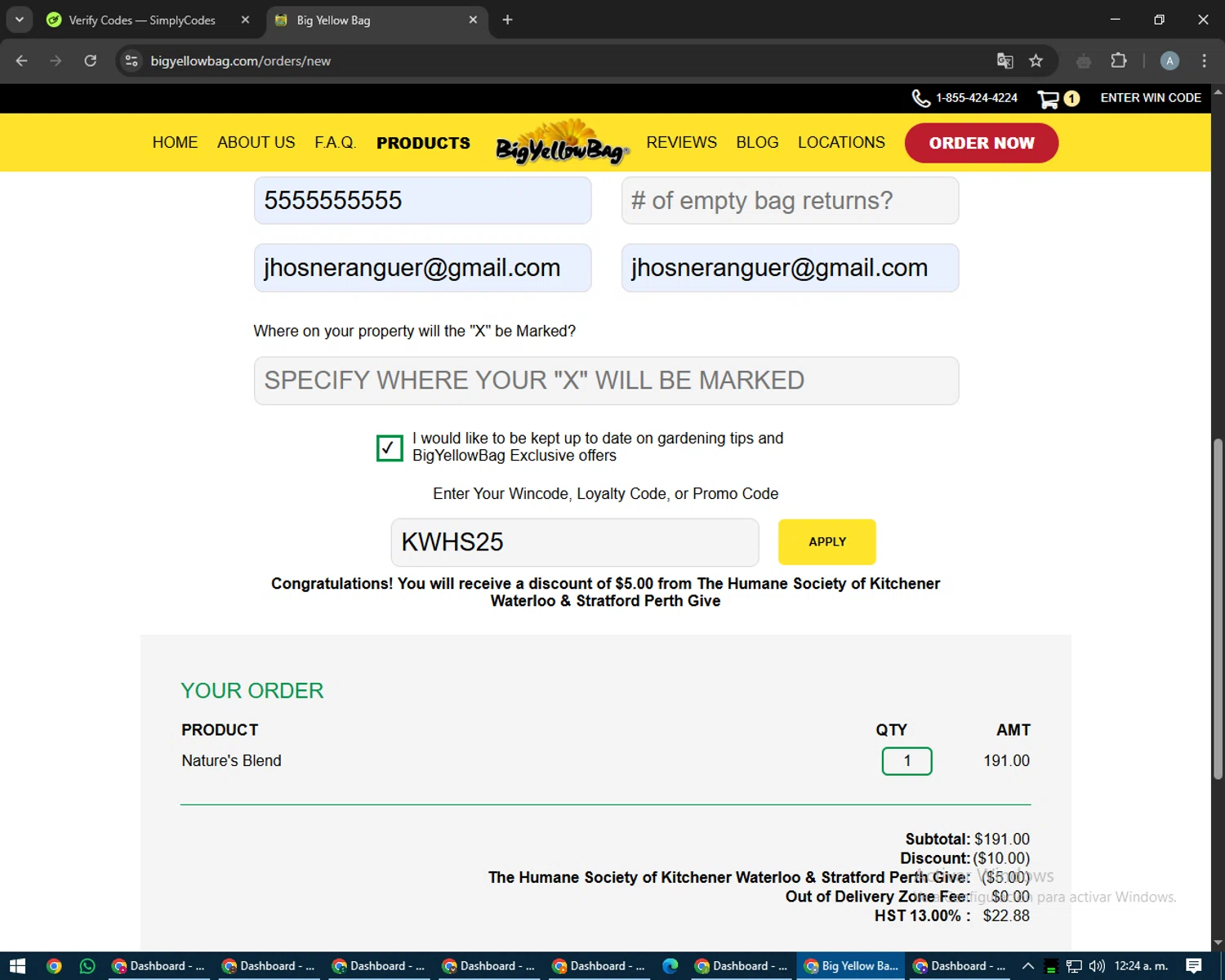Big Yellow Bag checkout page showing Big Yellow Bag promo code box | Screenshot taken by SimplyCodes community member on May 4, 2025