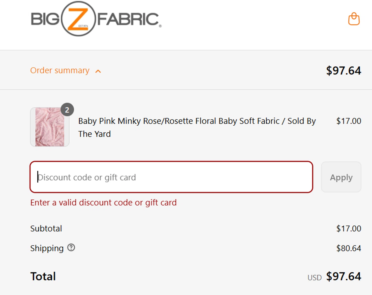 Big Z Fabric discount code screenshot showing code labor4u applied at Big Z Fabric checkout page. Uploaded by SimplyCodes community member steve_jeff on Sep 3, 2025