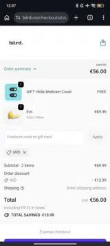 Biird coupon verification screenshot