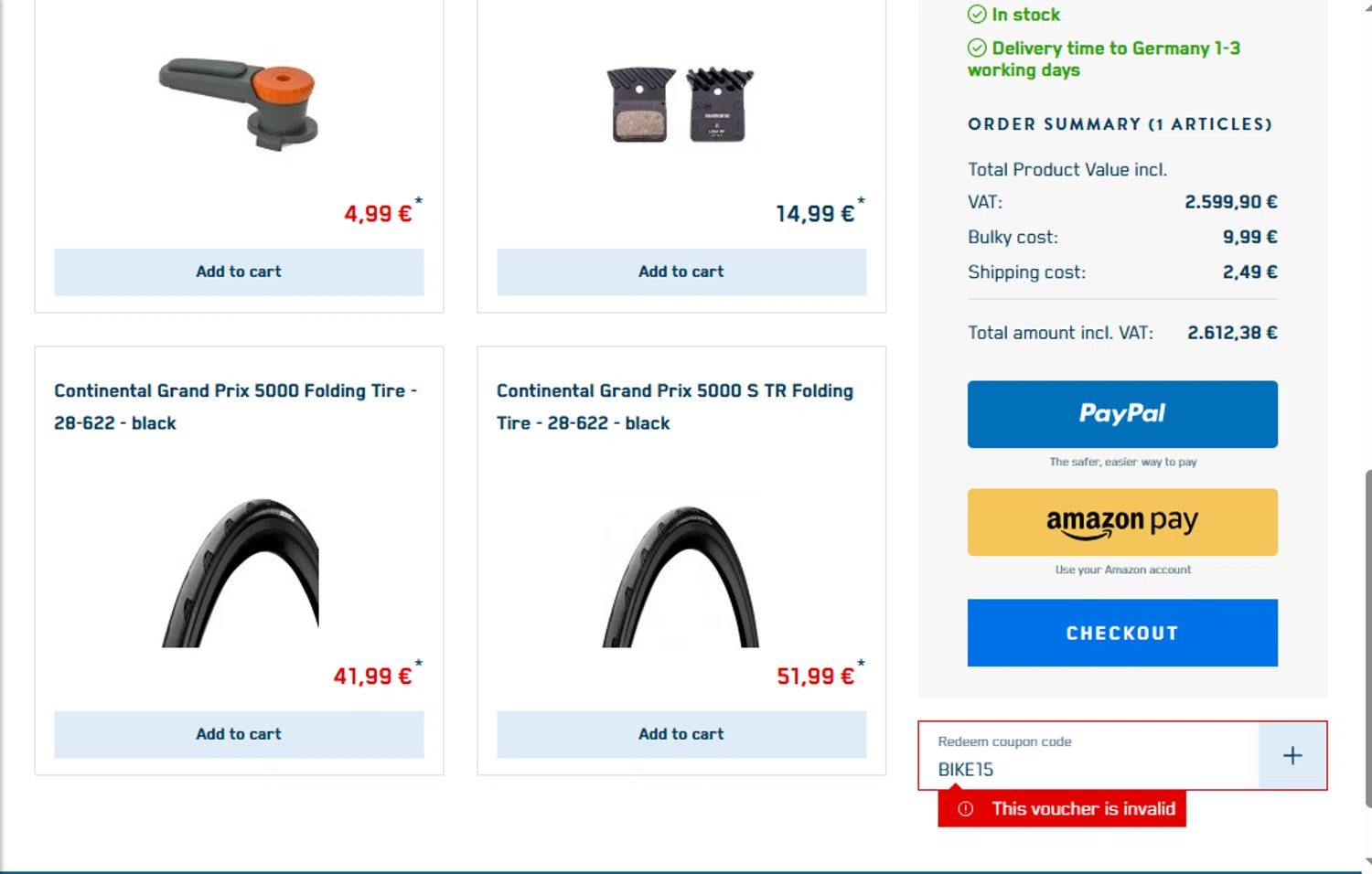Bike24 coupon code screenshot showing code BIKE15 applied at Bike24 checkout page. Uploaded by SimplyCodes community member SwiftTracker8156 on Mar 19, 2025