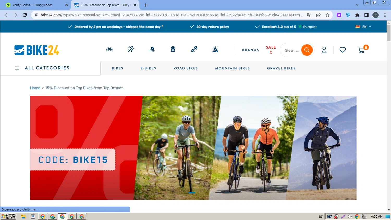 Bike24 checkout page showing Bike24 coupon code box | Screenshot taken by SimplyCodes community member on Feb 22, 2025
