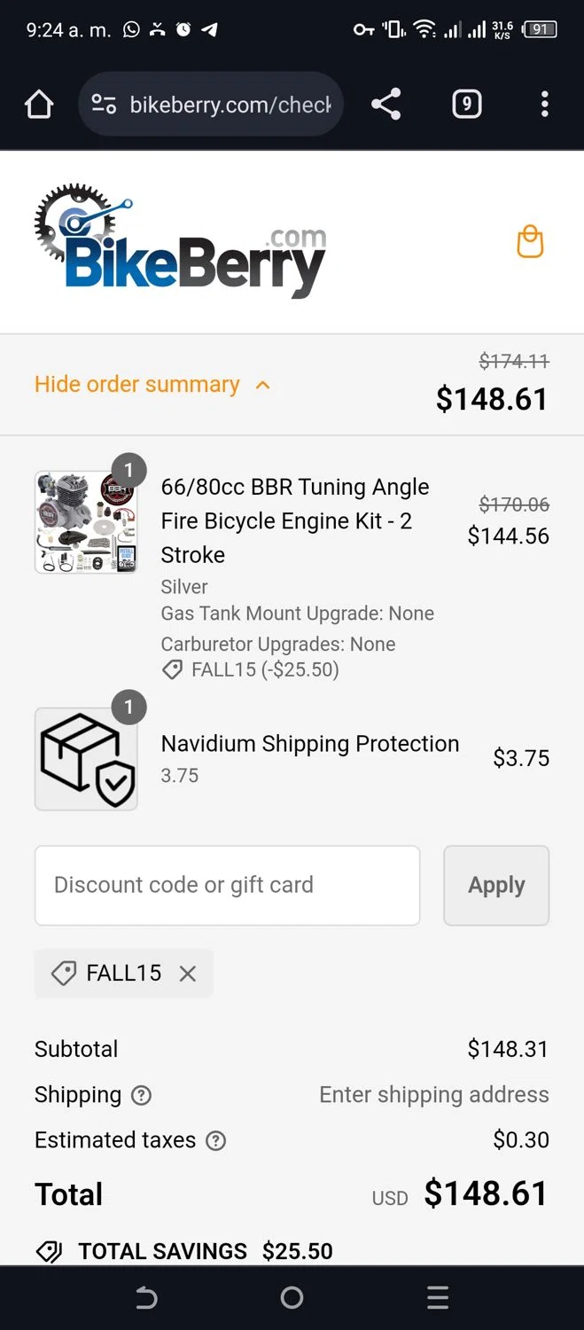 where to use Bikeride promo code box