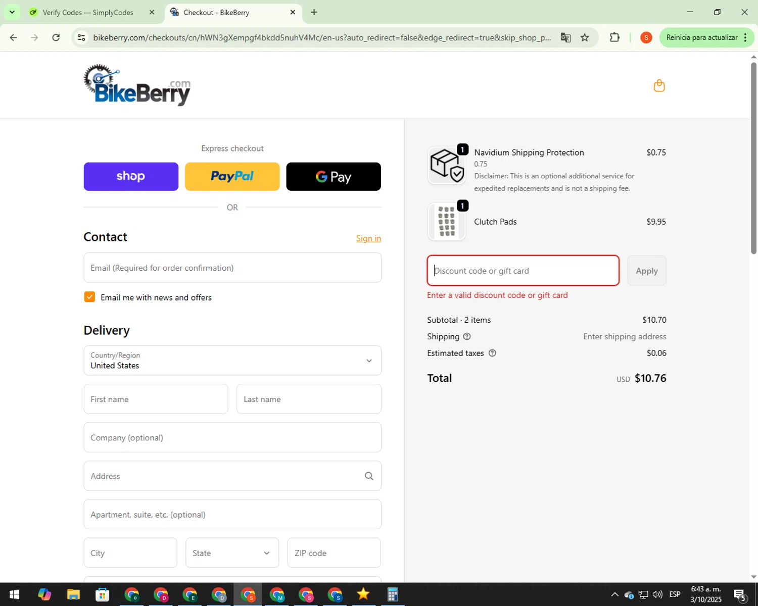 Bikeberry promo code screenshot showing code X8NZF73X applied at Bikeberry checkout page. Uploaded by SimplyCodes community member CrownBoss9623 on Oct 3, 2025